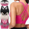 Women's Solid Criss Cross Back Sports Bra, Sporty Bra, Workout Yoga Bra, Breathable Comfortable Adjustable Hook & Eye Closure Bra, Soft Non-removable Moulded Cups, High Impact Running Workout Bras for Women