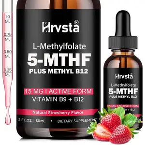 HOT! HRVSTA L Methyl Folate 15mg Plus MethylB12 Cofactor-Organic Berry Flavor, High PotencyLiquid Sublingual Active 5-MTHF Form-SupportsMood,Methylation, Cognition-Bioactive FormsVitamin B9 & B12 (1oz) Healthcare Calciumcollagen peptide