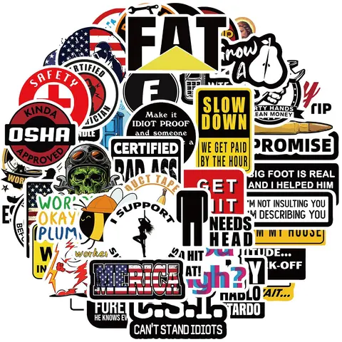 Funny Hard Hat Sticker Pack, 50pcs/set Waterproof Vinyl Sticker, Decorative Sticker for Welding Helmet, Tool Box, Construction, Electrician, Mechanic Tools, Ornaments