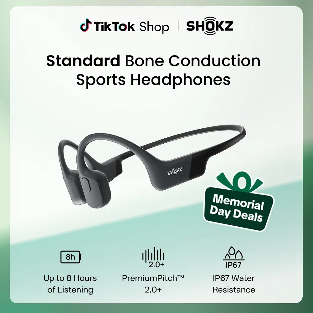 SHOKZ OpenRun - Open-Ear Bluetooth Bone Conduction Sport Headphones, Sweat Resistant Wireless Earphones for Workouts and Running, Built-in Mic
