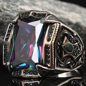 Nordic Retro Gothic Punk Ruby Ring for Men Alloy Forged Durable Hand Accessory Unique Edgy Statement Jewelry for Bold Style