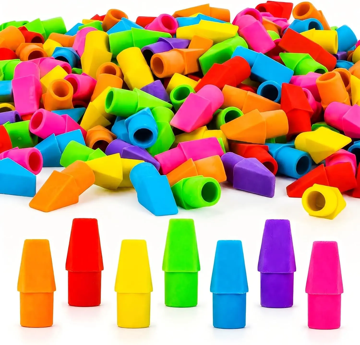 100 Pack Pencil Cap Erasers, Latex-Free Mini Pencil Top Erasers for Standard Pencils, Assorted Color Eraser Caps for School, Classroom, Office & Homework