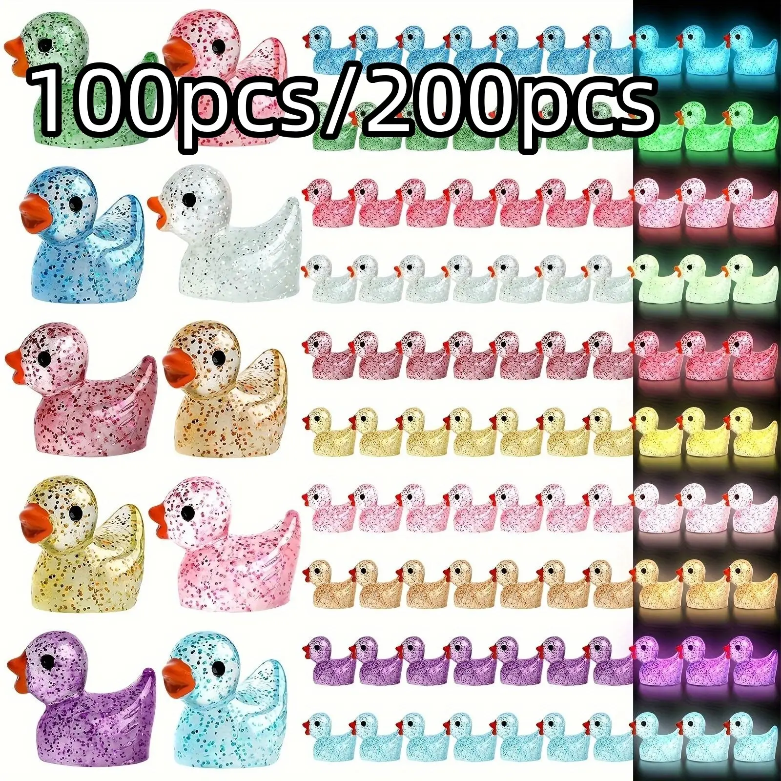 100/200pcs Mini Resin Duck Ornaments, Sparkly Decorative Ducks for Home, Garden, Aquarium, Perfect Halloween Christmas Gifts, Sparkling Finish, Garden Accessories