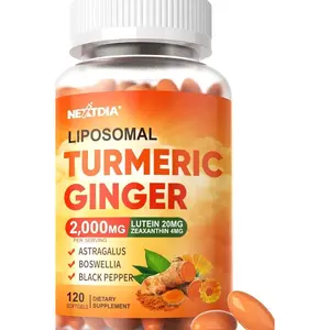 Liposomal Turmeric Curcumin and Ginger Supplement Softgels 2000mg, 95% Curcuminoids, Organic Turmeric Root Extract with Black Pepper for Superior Absorption, Plus Lutein Zeaxanthin, Non-GMO, 120 Pills