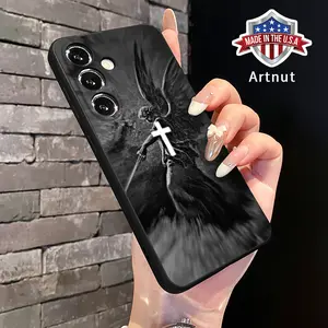 Straight Edge Crucifixion Pattern Phone Case for Samsung S24 ULTRA PLUS S25 S23 S22 Plus Ultra Shockproof Full Camera Protective Durable Silicone Cover