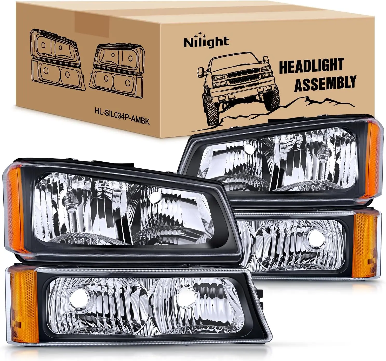 Nilight Classic LED Headlight Assembly & Bumper Lamp Set for 2003-2006 Chevy Silverado/Avalanche 1500/1500HD/2500/2500HD/3500 Trucks - IP65 Waterproof, DOT/SAE Safe, Easy Install Plug-N-Play LED Light Replacement, Luminous, Ideal for Night Driving, Yes