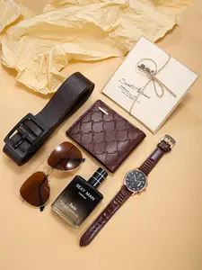 Men's Business Fashion Watch & Wallet & Belt & Sunglasses & Cufflinks & Greeting Card Set, Trendy All-match & Exquisite Watch Set for Birthday Gift, Men Accessories, Complete Accessories Set