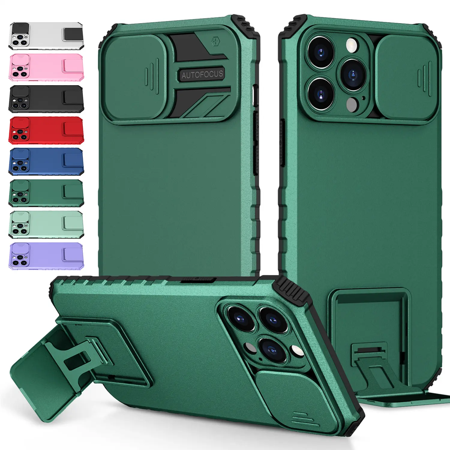 Military Heavy-Duty Polycarbonate (PC)+TPU Smartphone Case - Shockproof, Abrasion-Resistant, Anti-Fingerprint, Easy-Install with Kickstand & Sliding Camera Cover for iPhone 12/13/14/15/16 Pro Max, 17 Pro Max, 17 Air Cellphone Handheld Devices