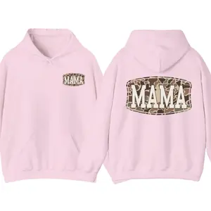 Camo Mama 2 Sided Hoodie, Trendy Camouflage Graphic Pullover for Women, Cool Streetwear Style, Perfect Mother's Day Gift, Casual Apparel Made In The USA		