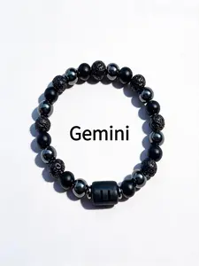 Men's Black Stone-Like Elegant Gemini Beaded Bracelet Gothic Mystic Theme Synthetic Resin Jewelry Casual Matching