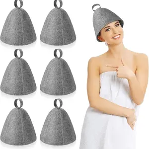 6 Pcs Unisex Wool Sauna Hats, Shower Cap Set, Ideal for Steam Bath, Russian Sauna, Maternity Pool, Heat Protection, Cute Hanging Design, Easy Use & Storage