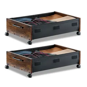 VEVOR Under Bed Storage with Wheels, 25.6 x 18.1 x 7.1 inch Underbed Containers, Underbed Shoes Organizer with Lockable Wheels, Rolling Under the Bed Storage Bins for Clothes, Shoes, Blankets, 2 Pack
