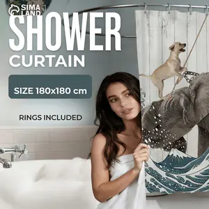 SIMALAND Funny Shower Curtain, 72x72 Inch Waterproof Fabric Shower Curtain with Cute Animal Elephant Great Wave Print, Washable Novelty Bathroom Curtain with Hooks for Shower Stall Bathtub