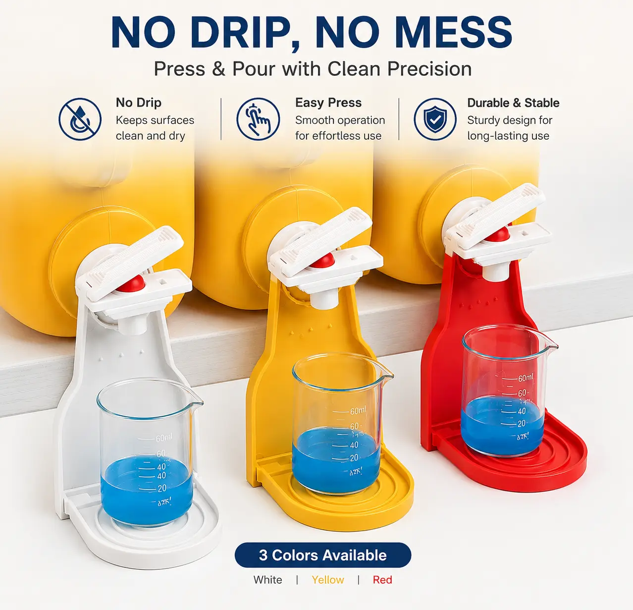 Laundry Detergent Dispenser Cup Holder with Upgraded Nozzle, Drip Tray & Easy Switch, No Mess Liquid Organizer for Laundry Room