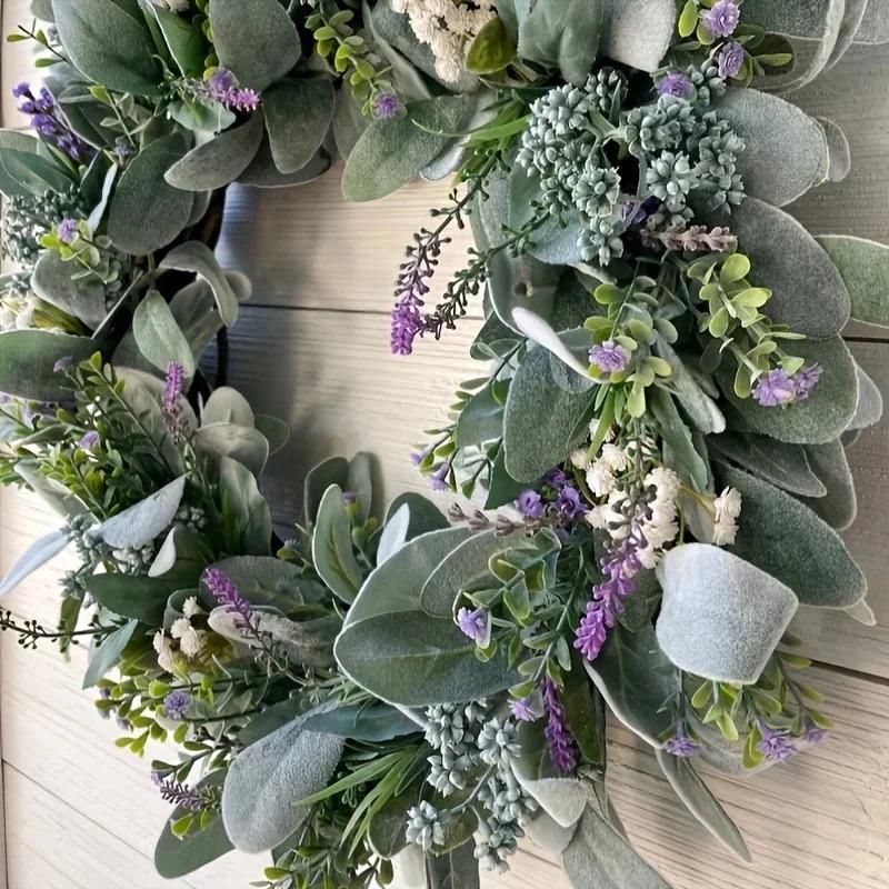 Year-Round Wreaths Made of Lamb'S Ear and Lavender Spring Farmhouse Door Wreaths Wreaths of Lavender with Berries and 'S Breath