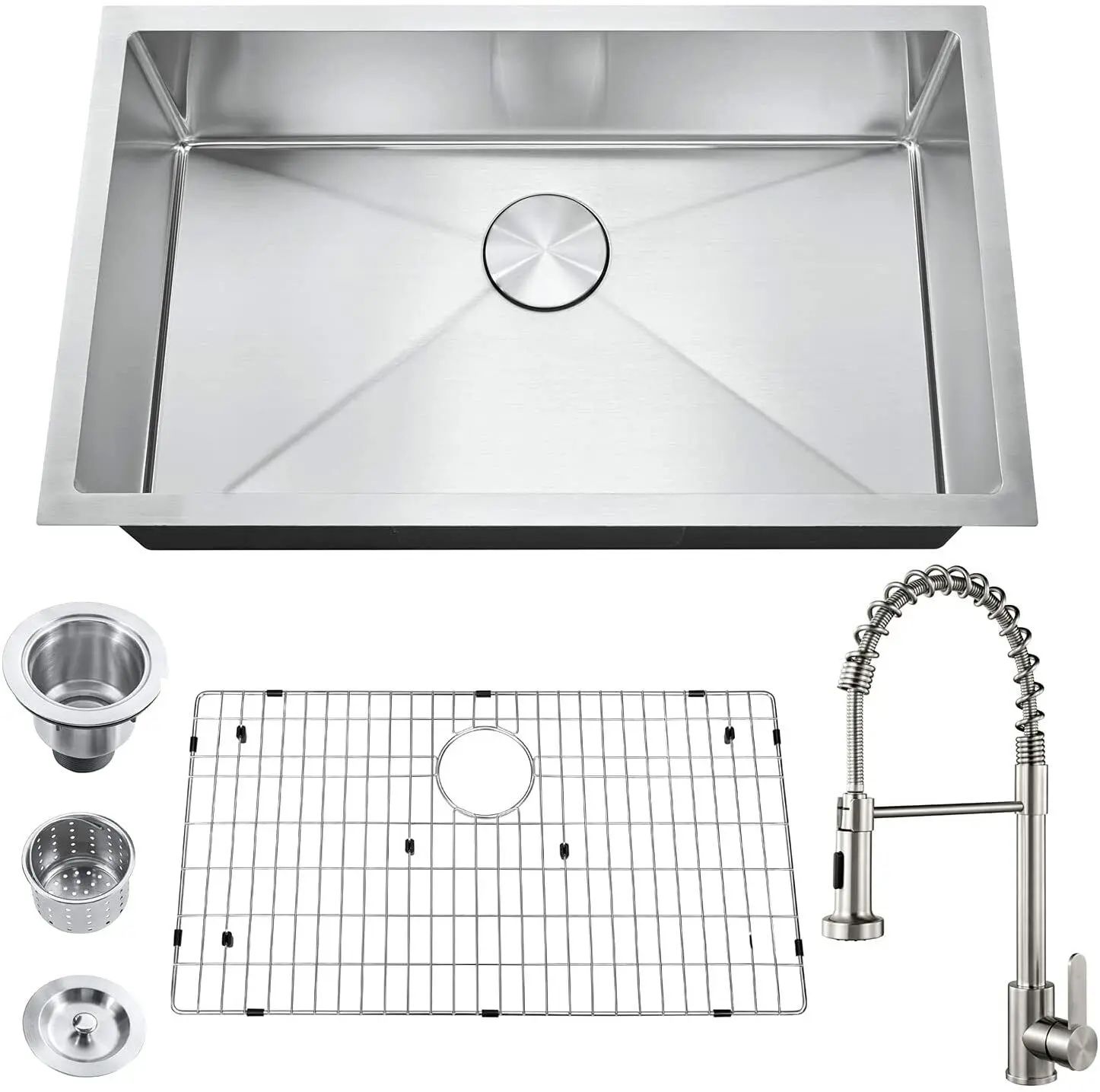 Bronstarz 30*18 INCH Handmade Stainless Steel Single Bowl Undermount Kitchen Sink With Stainless Steel Put Down Faucet Set