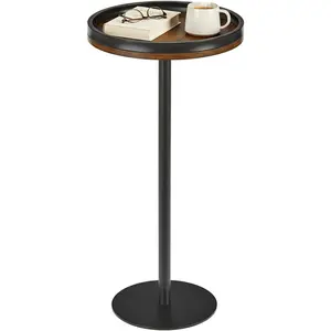 Small Round Side Table,Drink Table with Weighted Base,Industrial Metal & Wood Pedestal End Table with Tray Top, Martini Table for Small Spaces, Living Room, Next to Sofa,24.7" H