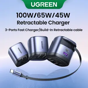 UGREEN 45W/65W/75W/100W 3 in 1 Compact GaN Charger, Retractable USB C Fast Wall Charger with Foldable Plug, Compatable for iPhone 17/16 Series, Galaxy, Pixel, iPad-Cellphone Electronic portable charger,TikTokShopBlackFriday ,Tiktokshopstockup