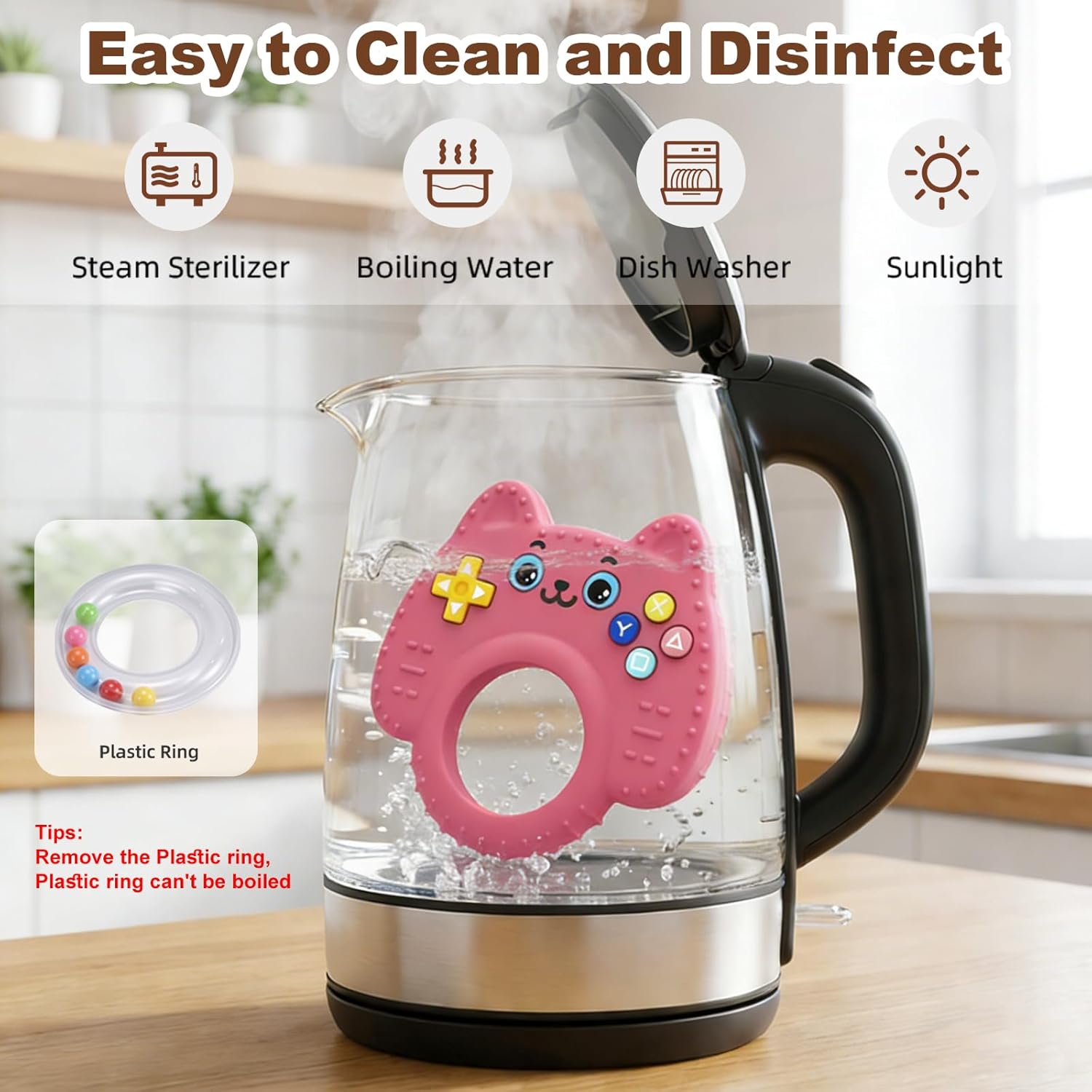 Baby Teething Toys for Infants 0-6-12 Months, Silicone Remote Control Teether Toy, Sensory Chew Rattle for Babies, BPA Free Teething Relief Toy for Newborn Boys & Girls, Pink Baby Teething Toys for Infants 0-6-12 Months, Silicone Remote Control Teether Toy, Sensory Chew Rattle for Babies, BPA Free Teething Relief Toy for Newborn Boys & Girls, Pink