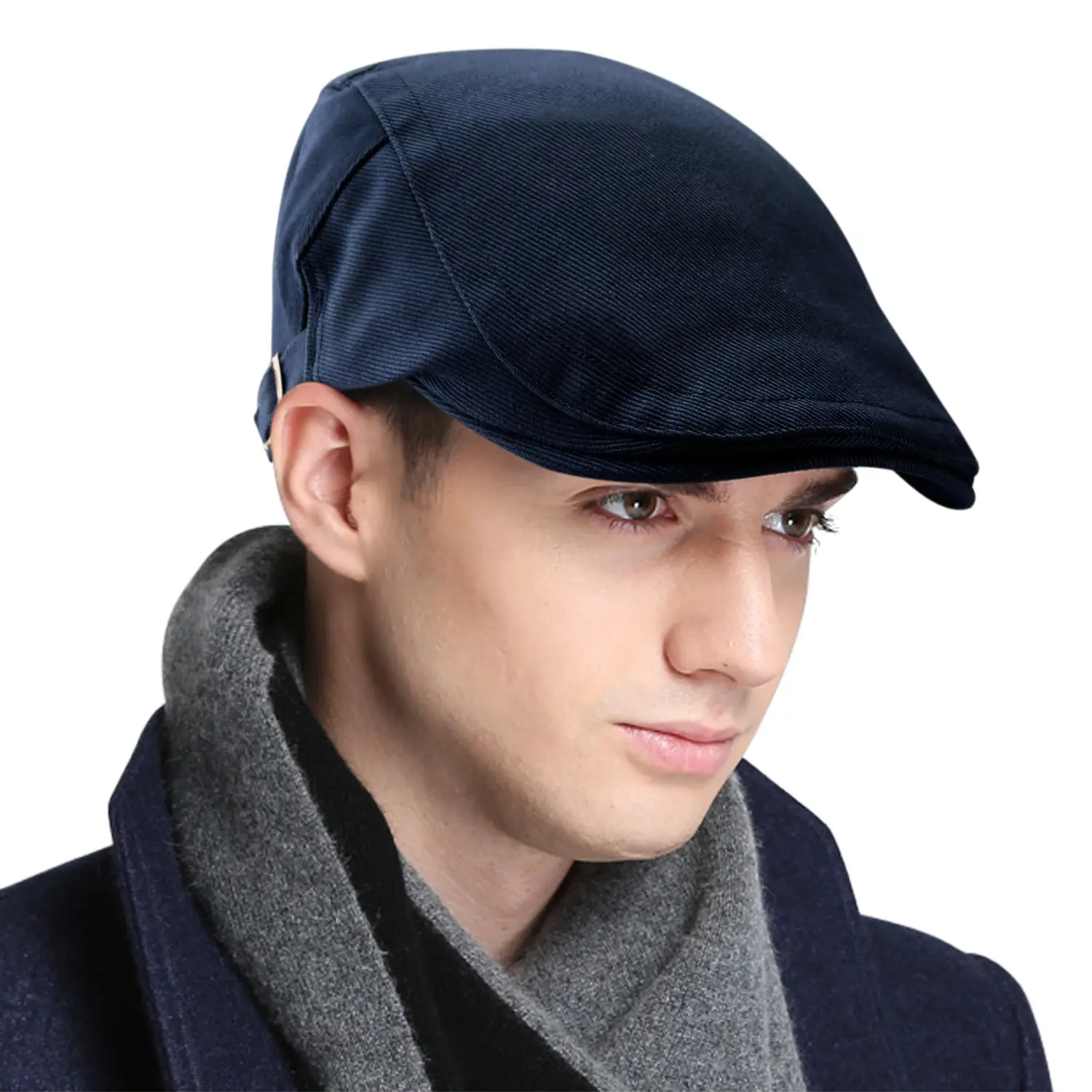 Mens Pure Cotton Flat Cap, Adjustable Buckle Ivy Gatsby Newsboy Hat for Daily Outdoor Driving Golf Hunting All Seasons