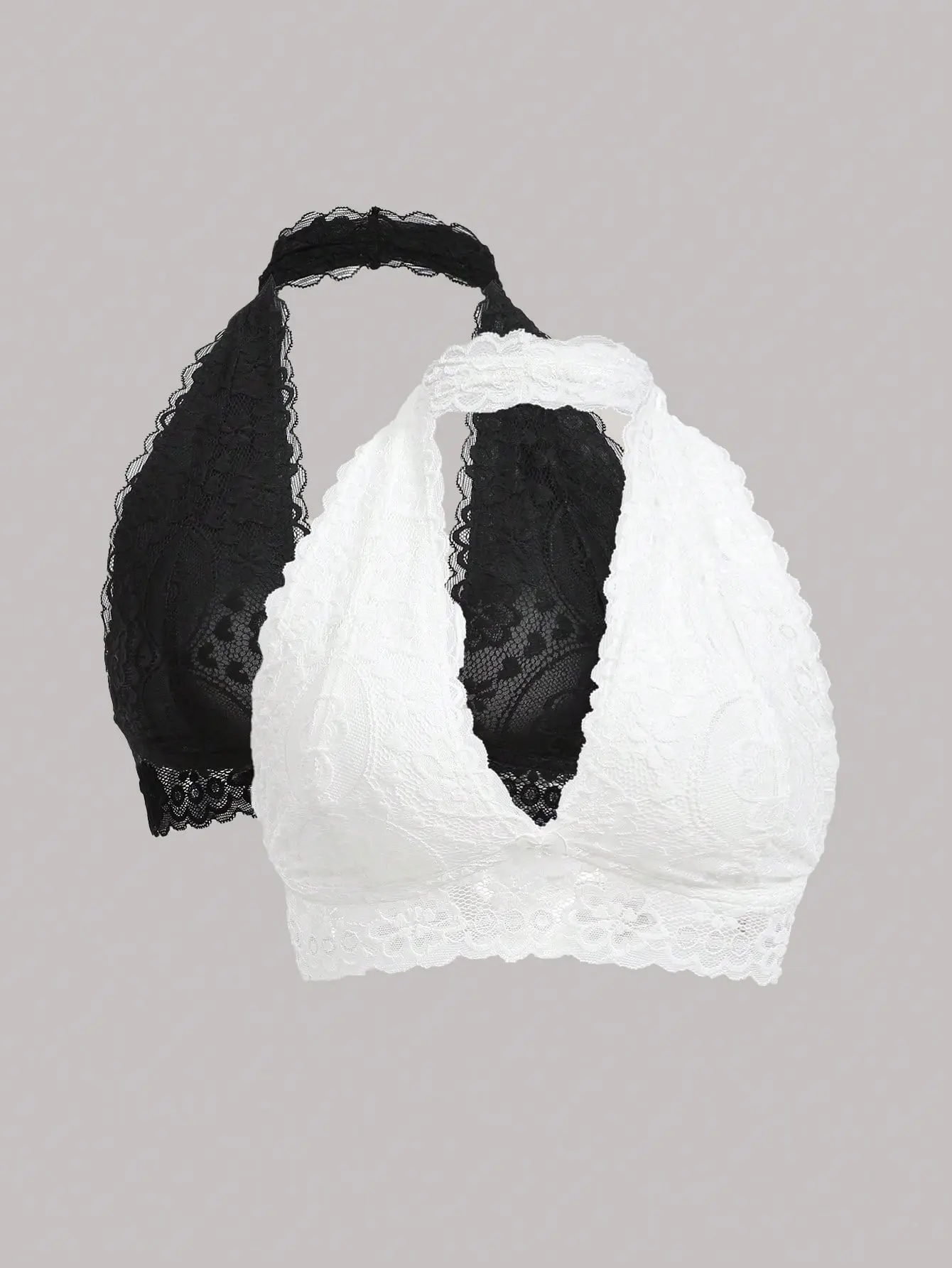 LALUZ Floral Lace Halter Bra And Panty Lingerie Set 2 Pack Women's Sheer Underwear Intimates Adjustable Strappy Sleepwear Anniversary Honeymoon Gift