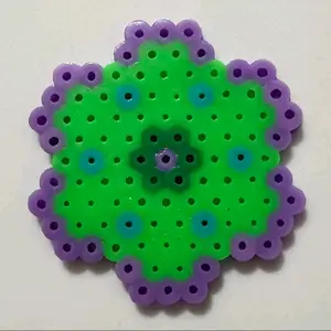 KraftedbyKailee Tropical Flower Fuse Beaded Magnet - Green & Purple Beads, Decorative Magnet for Home Decor