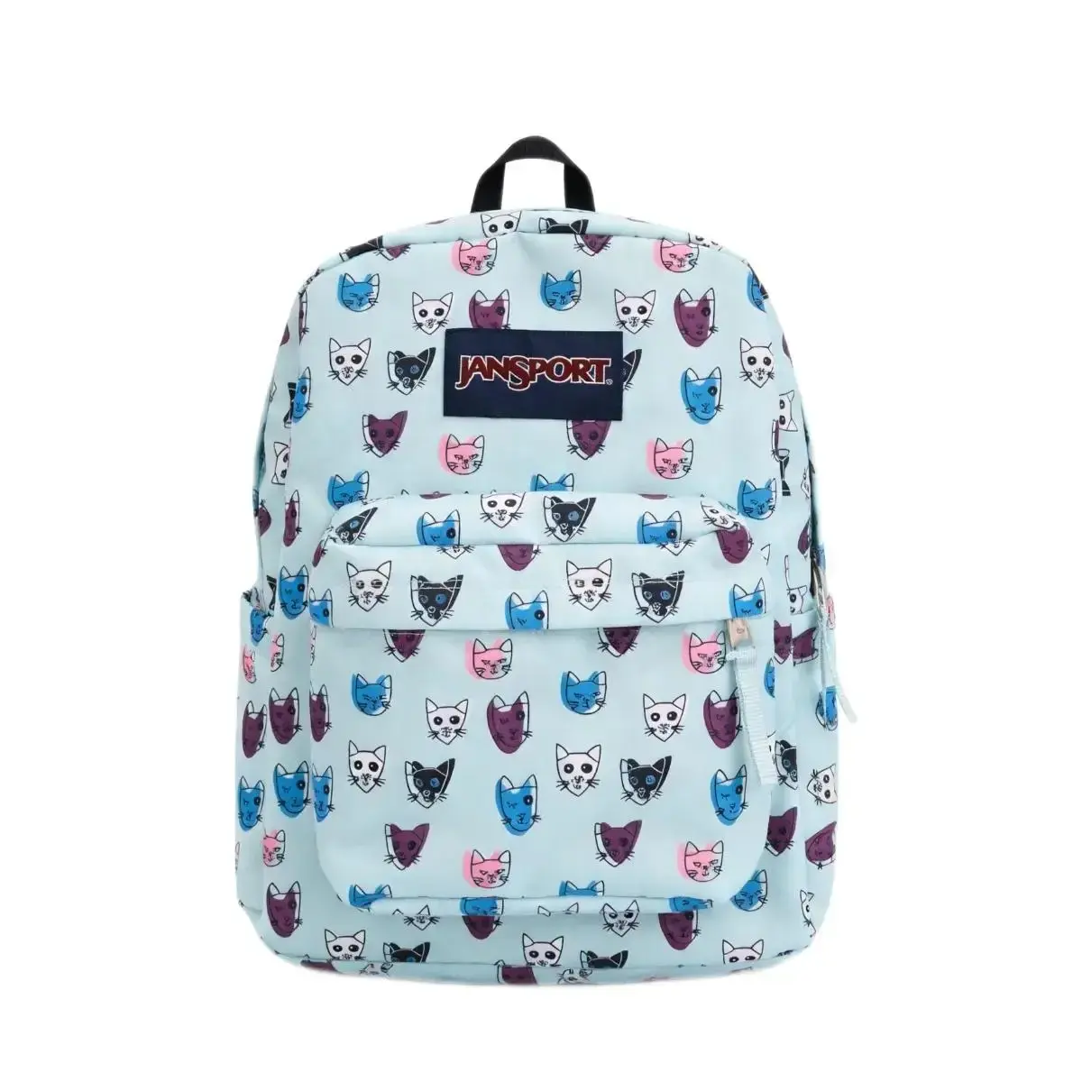 JanSport Light Blue Cartoon Cat Printed Backpack Large Capacity Multi Compartment Backpack Perfect For School, Shopping And Outdoor Activity