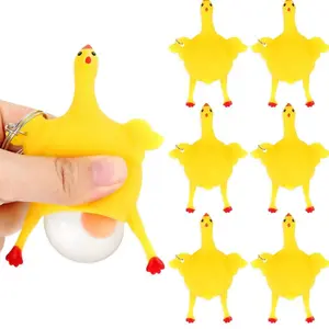 6pcs Funny Rubber Chicken Keychain Novelty Laying Egg Chicken Stress Relief for Adult Venting Anger,Releasing Stress