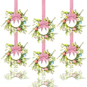 3-Piece Easter Wreath Set, Miniature Egg & Ribbon Bow Decorations, Spring Artificial Easter Egg Garland for Kitchen Cabinets, Windows, Doors and Tables
