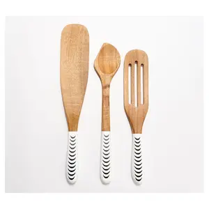 Mad Hungry 3pc Acacia Printed Wood Kitchen Tool Set