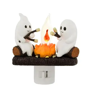 Wireless LED Ghost Campfire Night Light – Flickering Flame Figurine Lamp for Halloween Decor, Perfect for Family Gatherings and Room Ambiance (1 Piece)