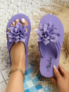 2026 New Summer Sandals for Women, Boho Floral Slippers, Comfortable Flat Beach Shoes, Textile Upper, Eva Sole, All Seasons
