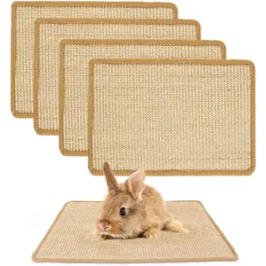 Bunny Scratch Pads, Sisal   Pad,   Resting Mats for Cages, Forage Grass Mat Indoor Essentials Accessories for Guinea Pig  (4Pcs, 15.7x11.8 inches)