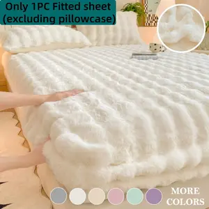 1pc Ultra Soft Faux Rabbit Fur Plush Bed Cover – Elastic Fitted & Machine Washable, Warm Light Beige, Skin-Friendly, Non-Shedding & No Fading, Perfect for Bedroom & Guest Room Comfort, Fluffy Cozy Bedding, Durable Luxury Home Décor for Comfort Seekers