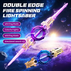 Double-Head Flame Sword Toy, Rechargeable Lightsaber, Rotating Blade, Type-C Charging, RGB Multi-Color Lights, Realistic Sound, Role Play, Party, Holiday Gift