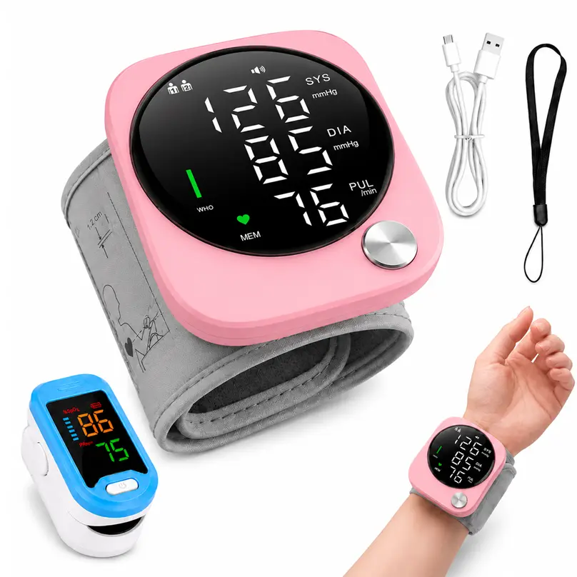 Vrovire Blood Pressure Monitor & Pulse Oximeter for Home Use, Automatic Wrist Blood Pressure Machine with Voice and Large LCD Screen, Fingertip Blood Oxygen SpO2 Monitor with Pulse Rate, 2-User Memory, Portable Health Monitor Set