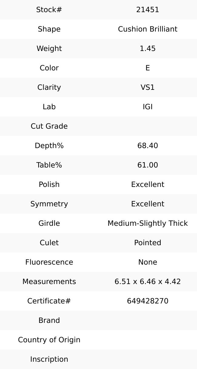 1.45ct E VS1 Cushion Brilliant