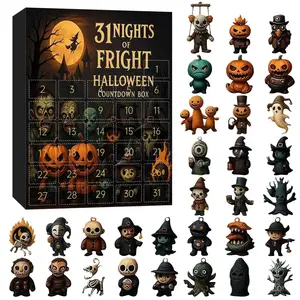 Spooky Halloween Countdown Calendar with Eerie Dolls, Mystical Amulets & Mini Decorations - Battery-Free Acrylic Statue Gift Set for Home & Party Celebrations