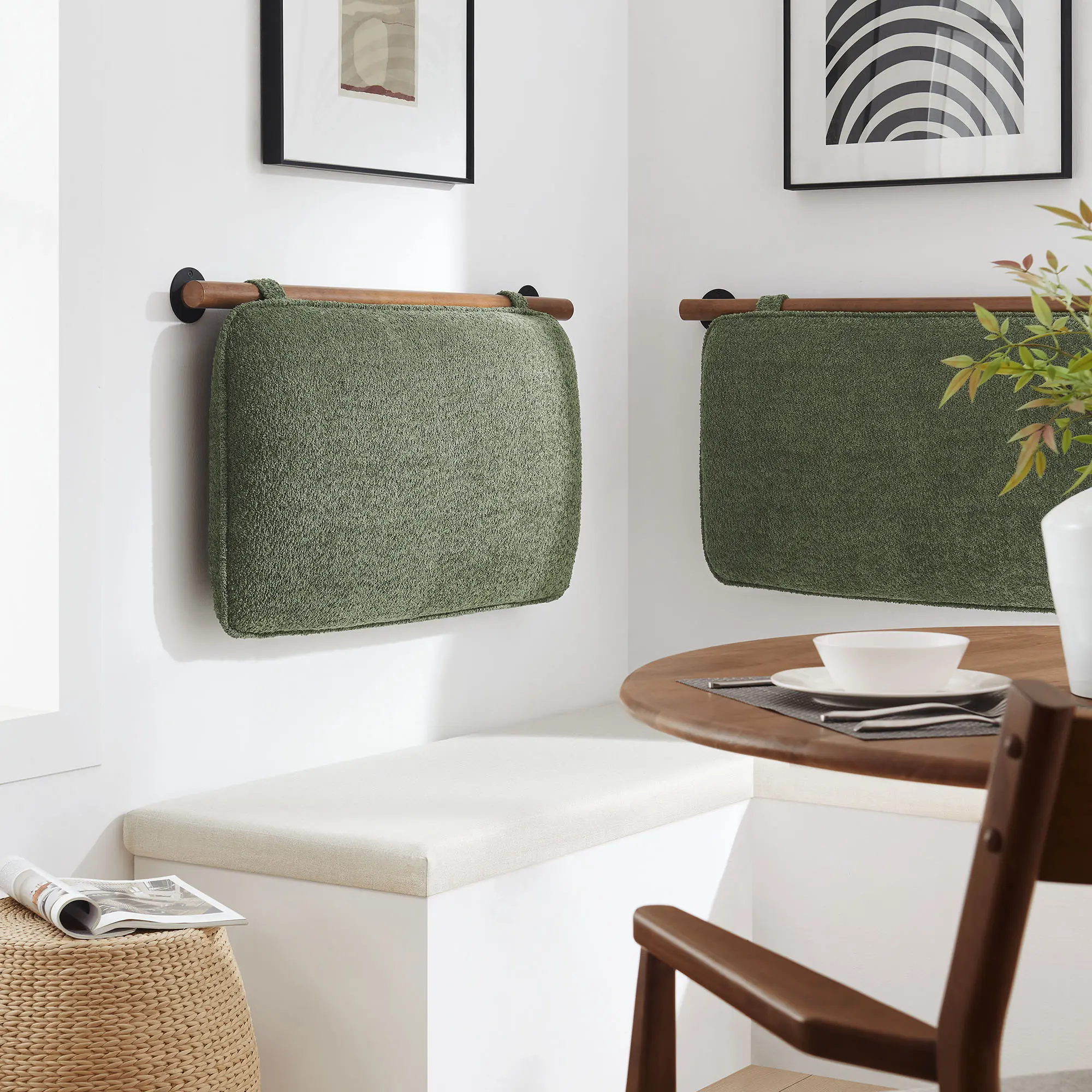 Anela Wall-Mounted Chenille Upholstered Twin Headboard in Sage Walnut