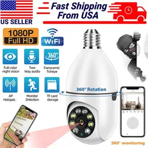 360 ° 1080p Bulb Camera Wi-Fi Infrared Night Vision Smart Home Wireless Security Black
