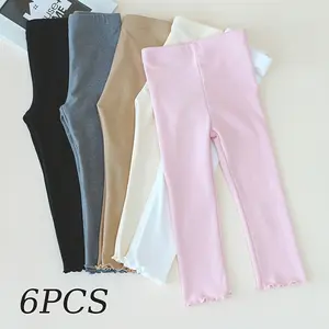 6-Pack Girls' Autumn and Winter Nine-Tenths Style Fuzzy Ear Flap Leggings, Suitable for Daily Wear