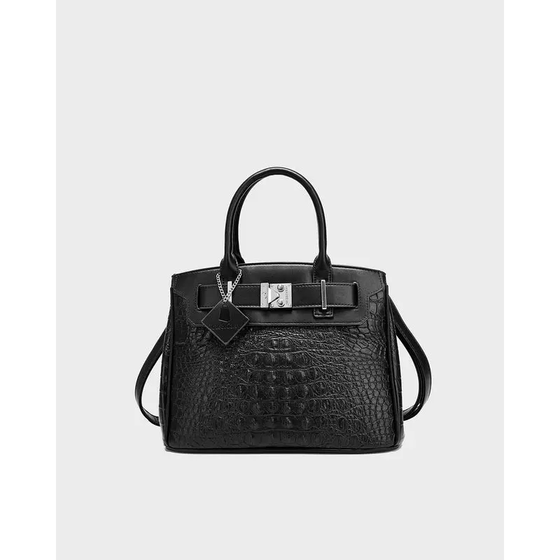 Women's Luxury Statement Prosper Tote Bag, Black, Boardroom Presence & Executive Status Design, Structured Turn-Lock Luggage Accessory
