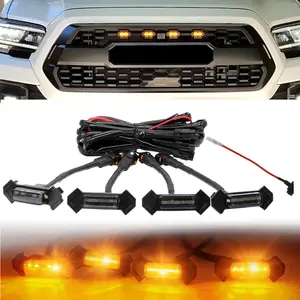4× Smoked Amber LED Universal Lens Car Light Front Grille Lights Compatibility For 2016-2019 To yota Tacoma  Off-Road Trunk SUV Pickup Truck Vehicles Decorative Lights trailer  hitch  led  light  bar