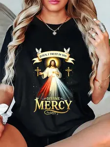 100% Cotton Unisex Christian Jesus T-Shirt Jesus I Trust In You Divine Mercy Catholic Christ Tops