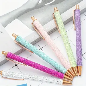 6pcs Of Cute Pens For Journaling, Gift Pretty Fancy Pens Glitter Ballpoint Pens With Retractable Writing Black Ink Medium Point 1.0 Mm, Office Stationery Supplies