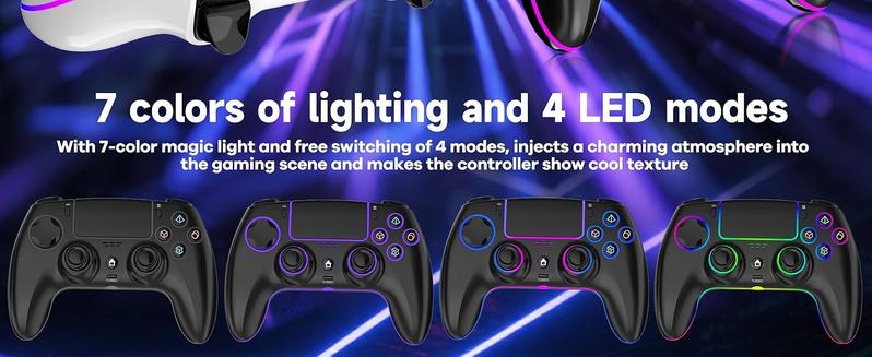 HUPEND Wireless Controller For PS-5/PC/MAC/iOS/Android/Steam Deck, Gamepad with 7 Variable Color RGB Light/Hall Effect Joystick/Dual Vibration/Turbo