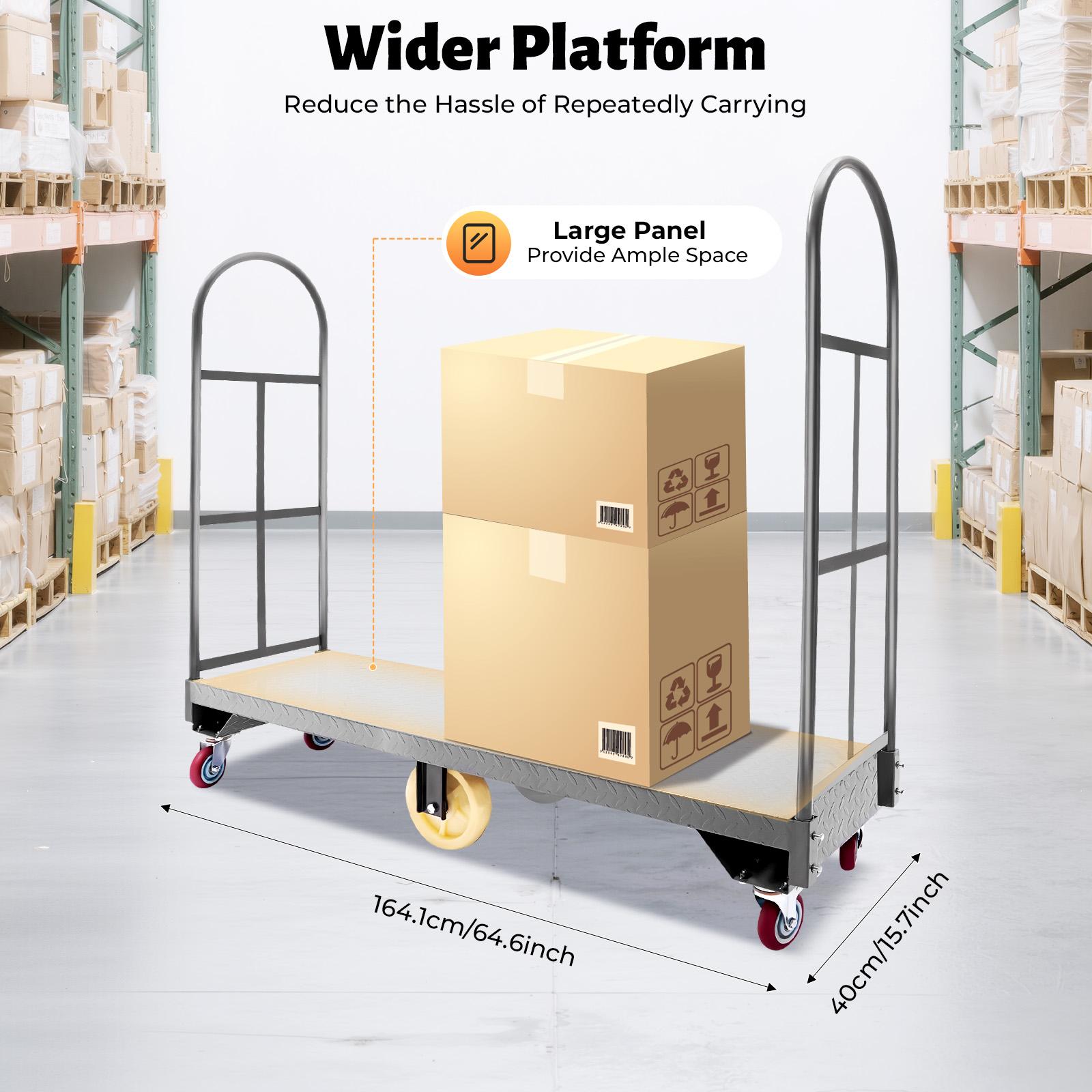 Heavy Duty U Boat Platform Dolly 2000lbs Load Capacity 6 Wheels Q235 Steel Flat Cart with Side Fences for Warehouse Industrial Transportation Moving