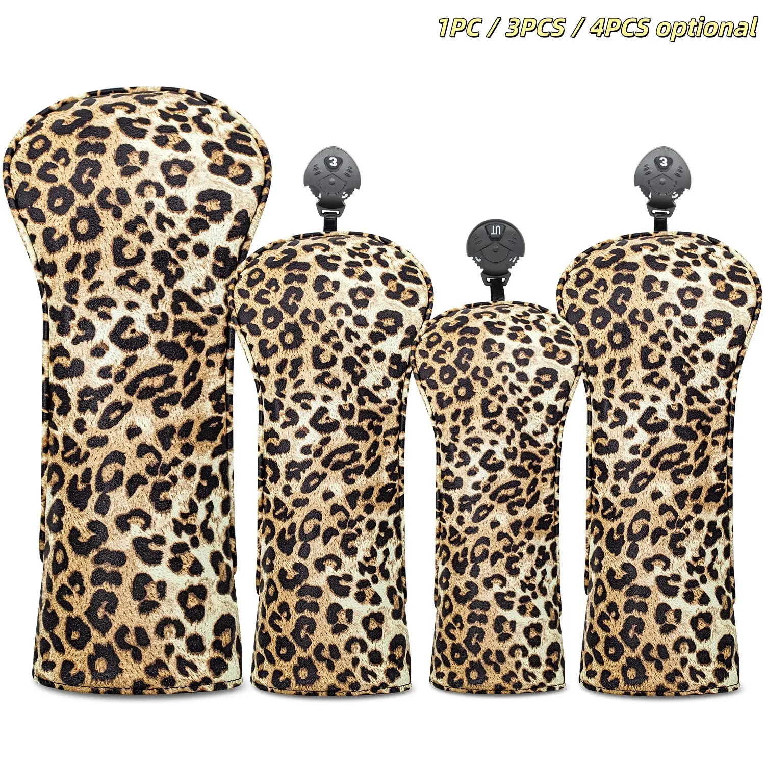 Leopard Print Golf Head Covers, Golf Accessories, Fits Driver, Fairway Wood, Hybrid Clubs, Universal Design for Men & Women, Durable & Stylish