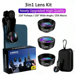 3-In-1 Fish Eye Phone Lens Kit, Mobile Lens, Fisheye Lens, 120° Wide Angle Lens, Micro Macro Lens, Camera Kits with Clip for iPhone Xiaomi Other Smartphones