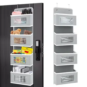 Over the Door Organizer Storage,4 Shelf Door Organizer Hanging,Hanging Closet Organizers and Storage Organizer for Closet,Baby Kids Closet Door Organizers for Storage,Nursery,Bedroom (Grey) BUSATIA